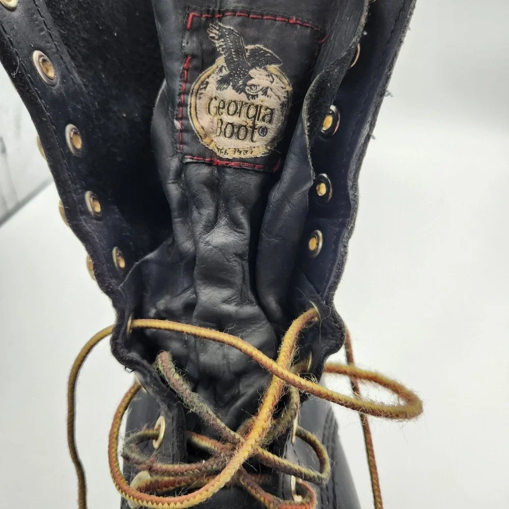 Georgia‎ Boot Mens US 6 Black Leather Steel Toe Logger Work Boots